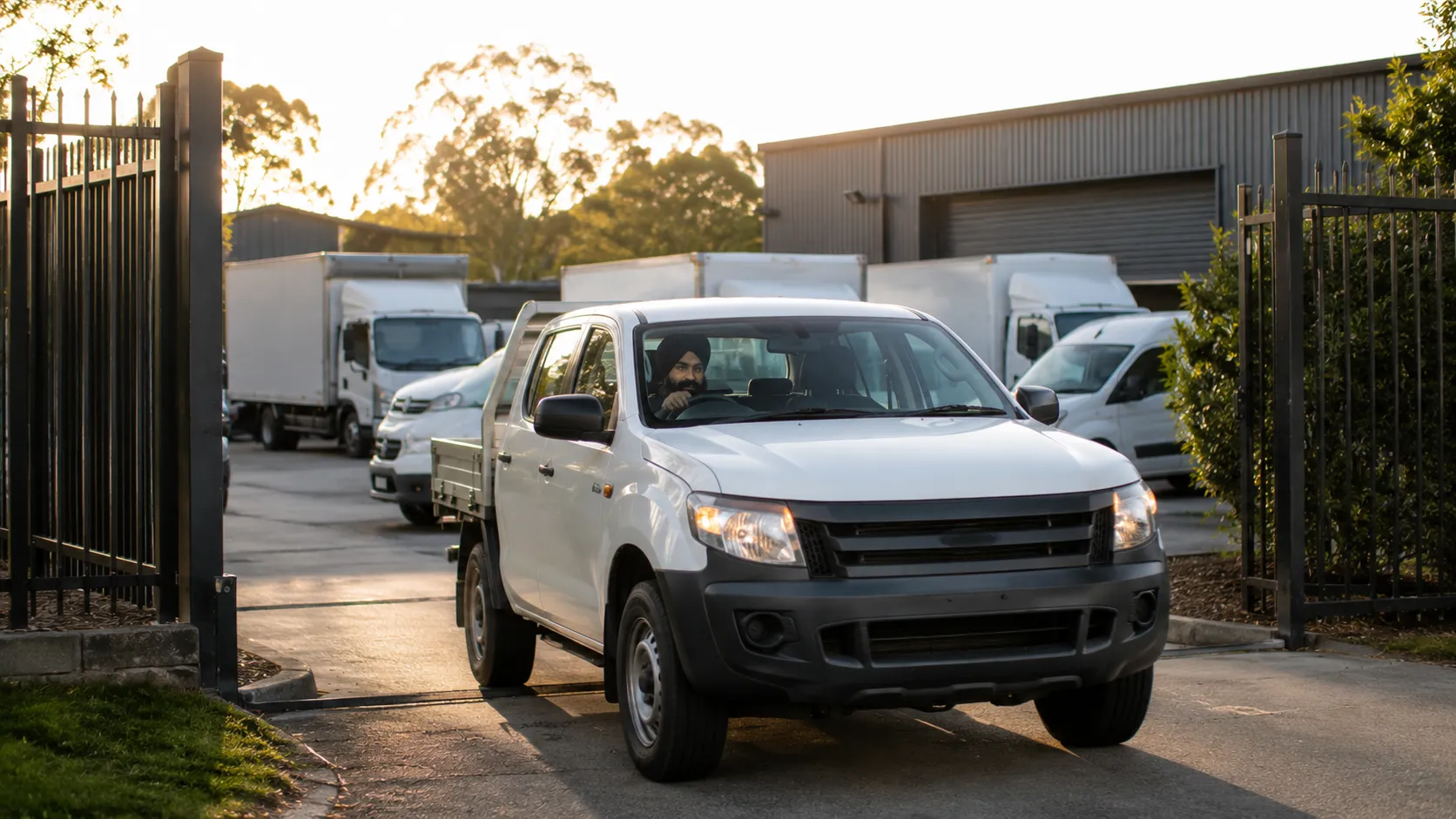 Mechanic collecting a fleet vehicle from a yard for workshop servicing near Beenleigh