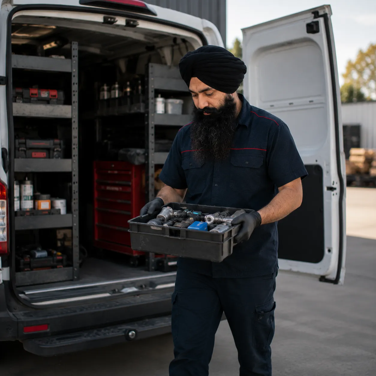 Mobile service van with tools arriving at a fleet yard near Beenleigh