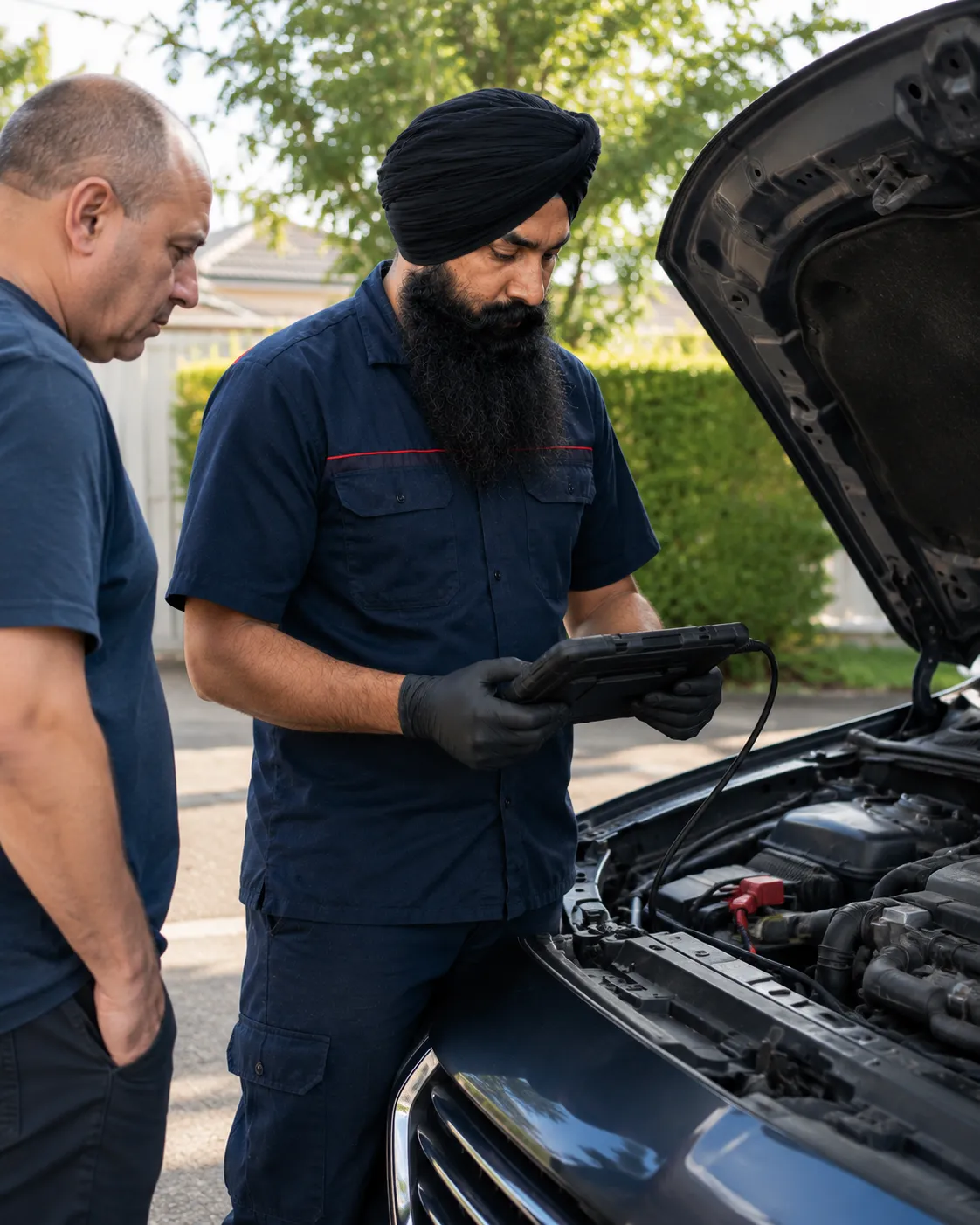 Mobile car diagnostic service in a Beenleigh driveway