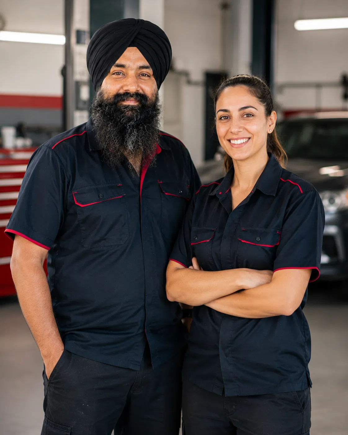 Qualified mechanics standing in the workshop at Singh Mechanic Workshop and Tyre in Beenleigh