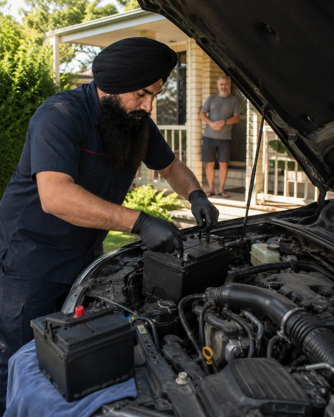 Mobile car battery replacement in a Beenleigh driveway