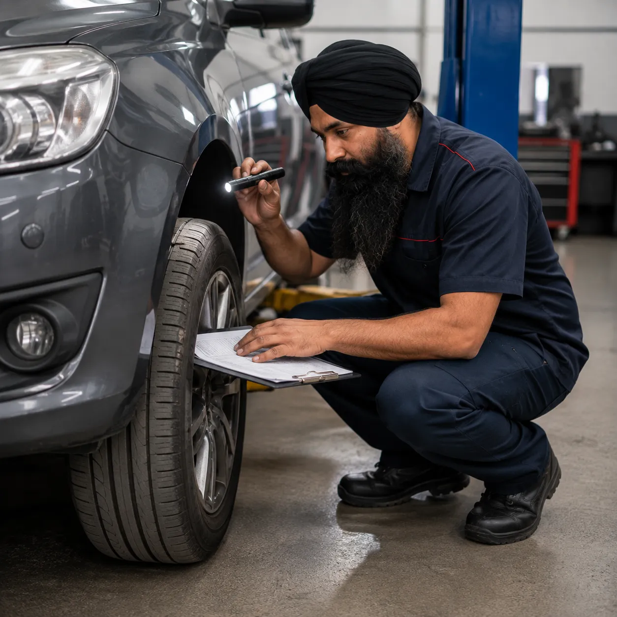 Mechanic performing a post repair safety check at a Beenleigh workshop